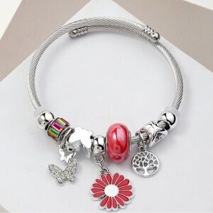 Silver and Red Charm Bracelet